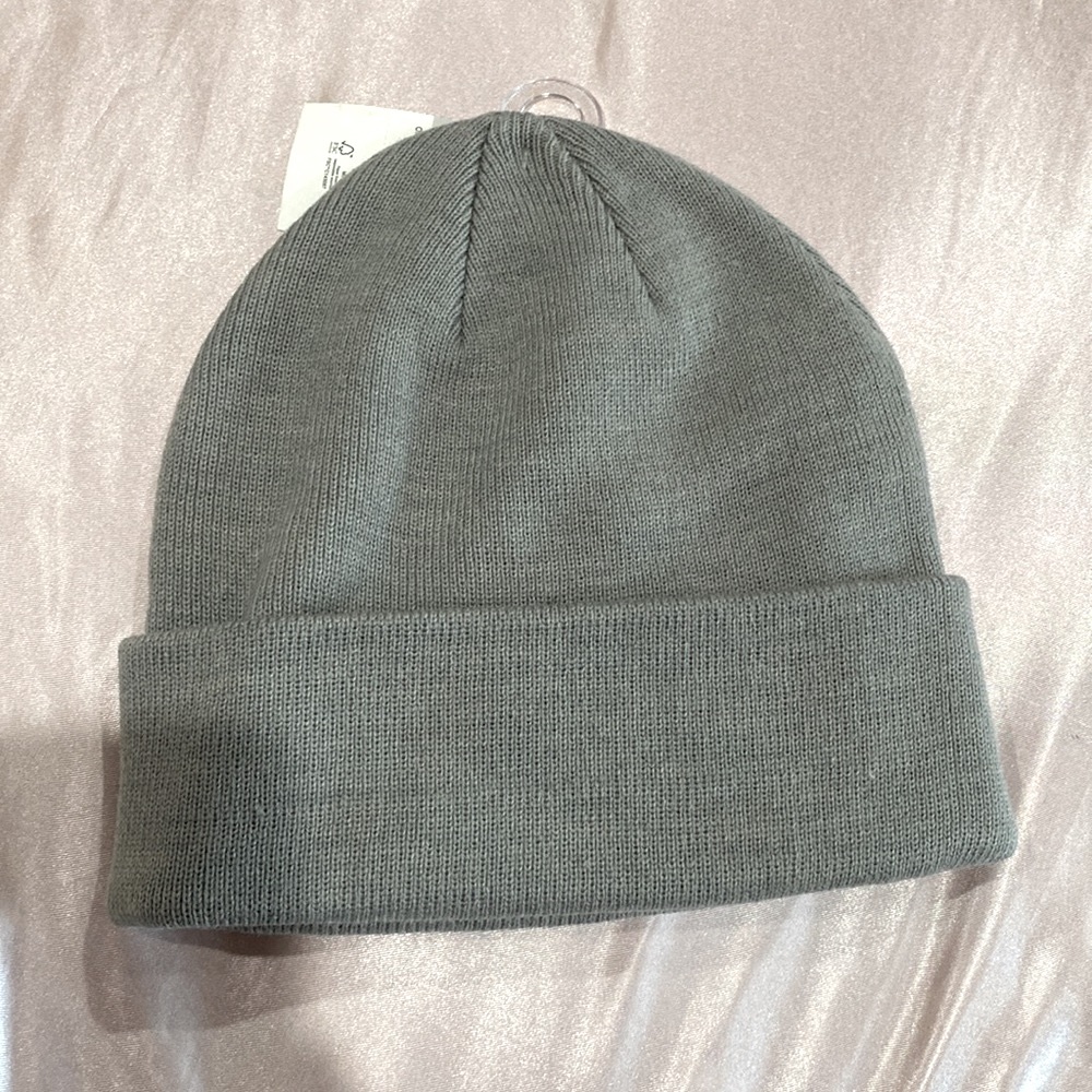 Cotton Grey Ribbed Knit Beanie New